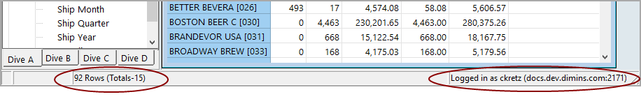 ProDiver window status bar